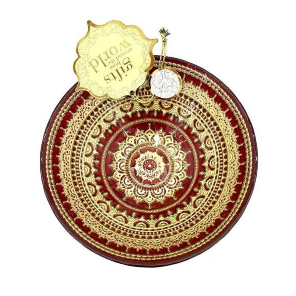 Turkish Glass Bowls Hand Painted Gold Lace Set of 5 Red Glass Bowls 6.5" Wide